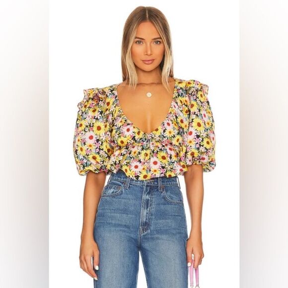 For Love And Lemons Tops - For Love & Lemons Floral Puff Sleeve Glenn crop Top size Medium
